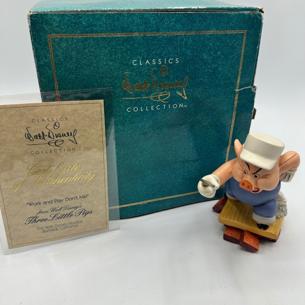 WDCC Three Little Pigs Practical Pig Work and Play Don't Mix Figurine COA Box